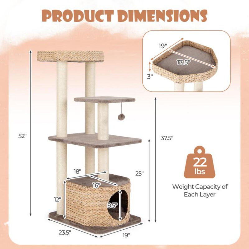 Hivvago 4-Layer Cat Tower with Scratching Posts Condo and Washable Cushions-Coffee