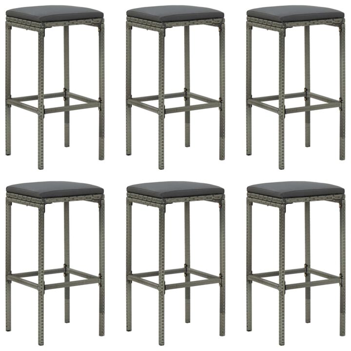 vidaXL 7 Piece Garden Bar Set with Cushions Poly Rattan Gray