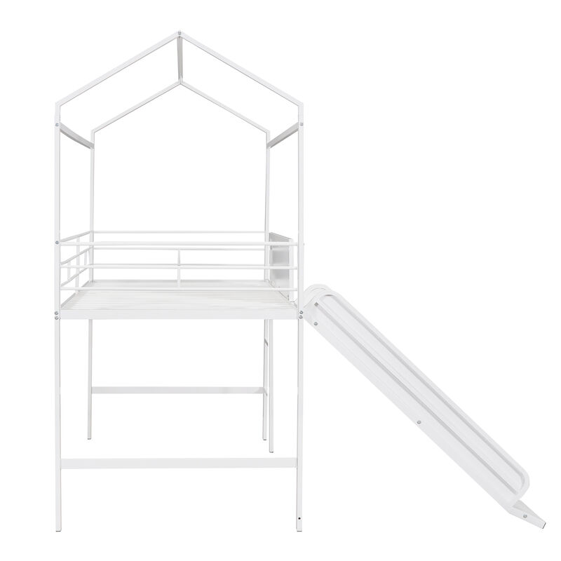 Merax Metal House Bed Loft Bed with Slide