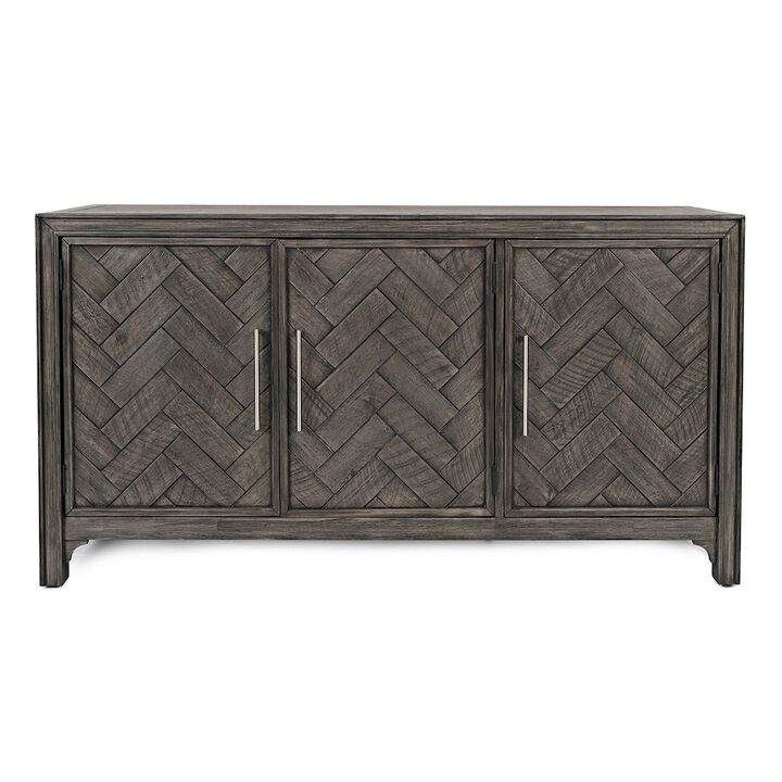 Jofran Gramercy Mid-Century Modern Chevron Three Door 60 Accent Cabinet