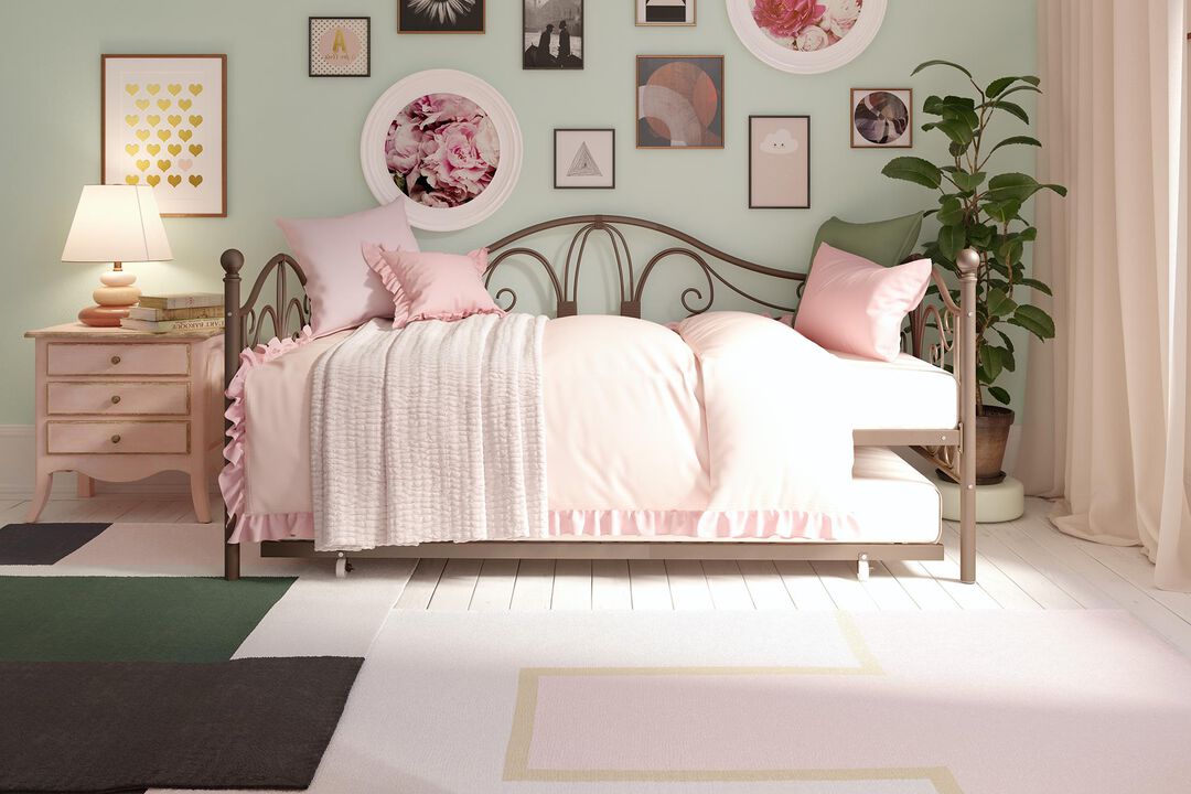Atwater Living Bradford Metal Twin Daybed & Twin Trundle with Scroll Accented Headboard