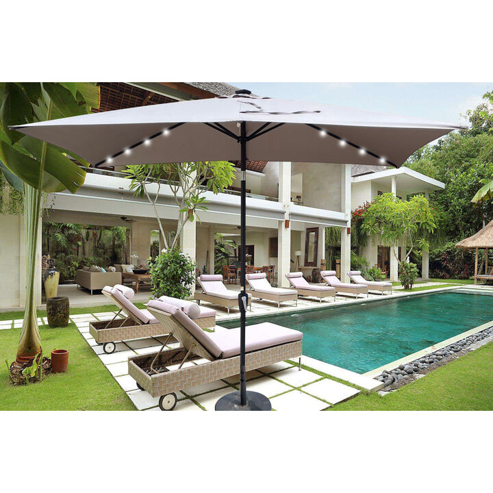 Solar LED Patio Umbrella: Crank, Tilt, 10x6.5 ft