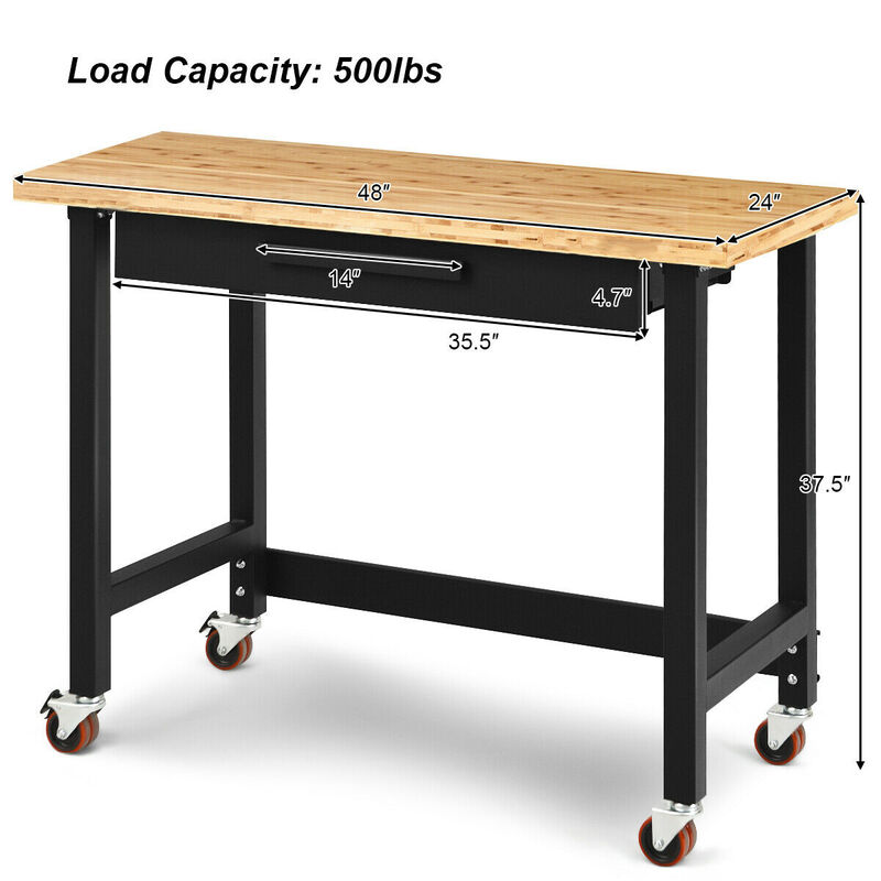 Mobile Workbench with Lockable Casters for Home Work Use