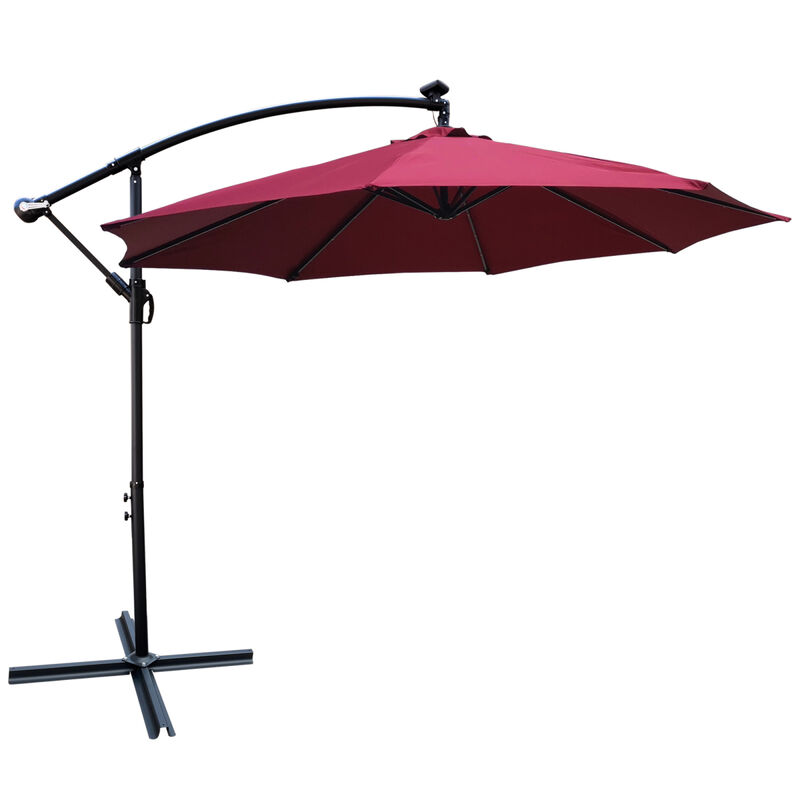 10ft LED Solar Patio Umbrella with Crank and Cross Base