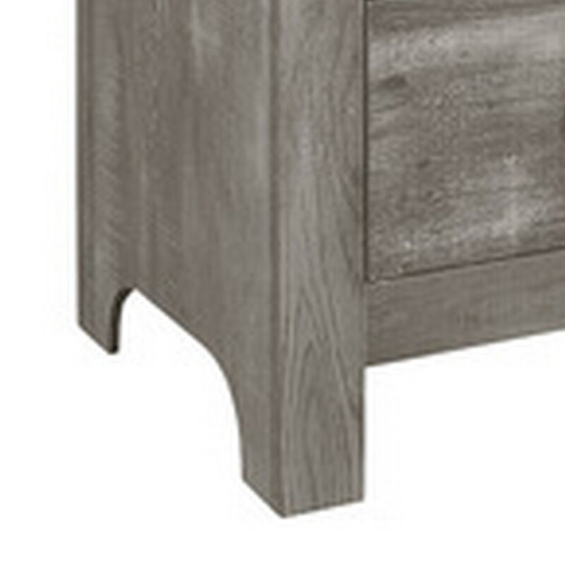 Adia 24 Inch Classic 2 Drawer Nightstand, Metal Handles, Rustic Gray Finish-Benzara
