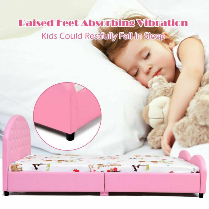 Hivvago Twin Size Upholstered Platform Toddler Bed with Wood Slat Support
