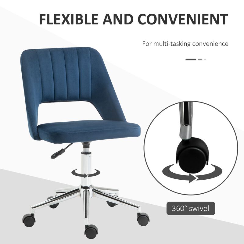 Blue Velvet Office Chair: Executive Mid Back with Thick Padding