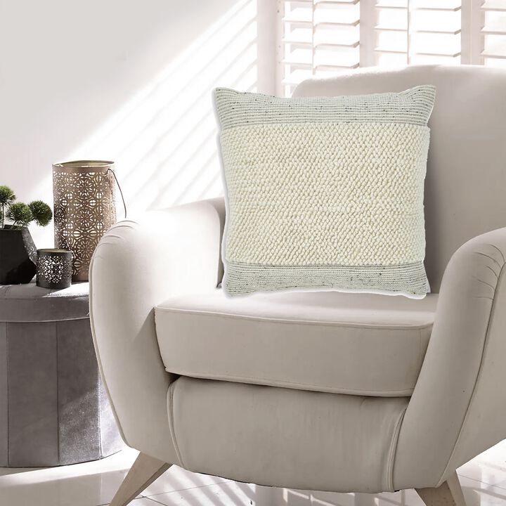 Throw Pillow Set of 4, 20 Inch, Polyester, Handwoven Stripes, Beige Cotton -