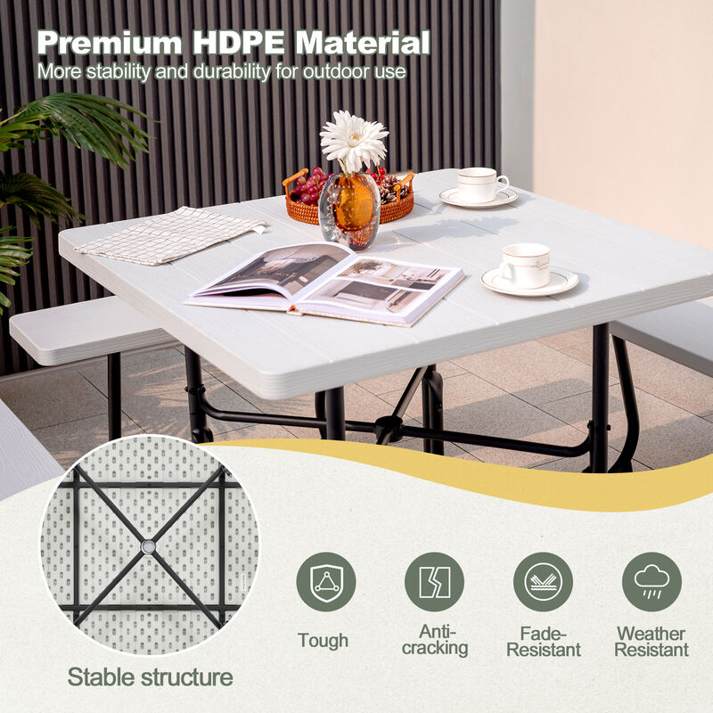Outdoor Picnic Table with 4 Benches and Umbrella Hole