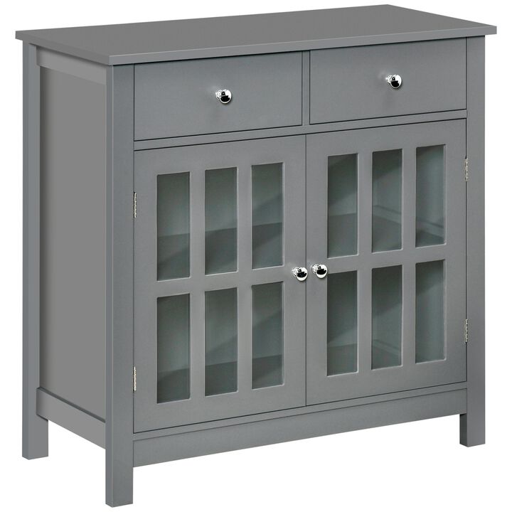 Gray Dining Storage: Sideboard Cabinet with Glass Doors and Drawers