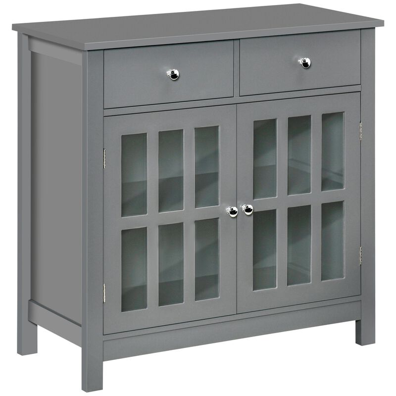 Gray Dining Storage: Sideboard Cabinet with Glass Doors and Drawers