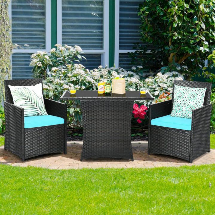 Hivvago 3 Pieces Patio Rattan Furniture Set with Cushion and Sofa Armrest