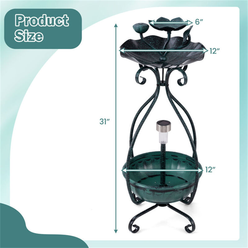 Outdoor Solar Bird Bath & Feeder with Flower Planter and LED Lights