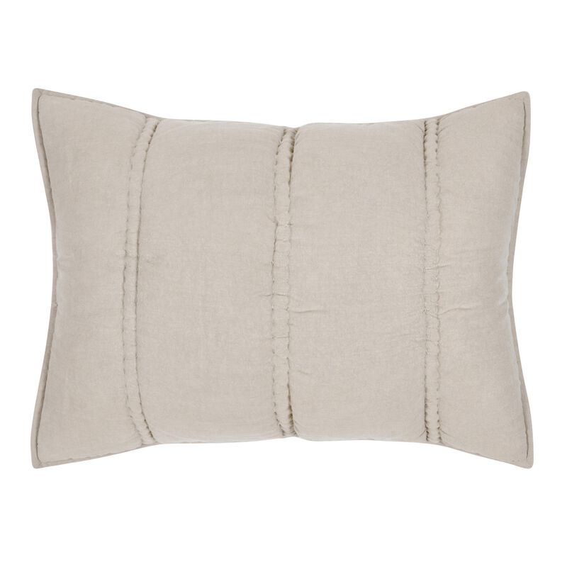 Rawi Standard Pillow Sham, 20x26 Beige Channel Stitch Ramie Cotton - Benzara