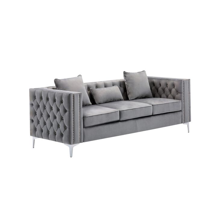 Joni, Chesterfield Design, Deep Button Tufting, Gray Velvet-Benzara