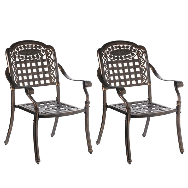 Indoor and Outdoor Bronze Dinning Set 2 Chairs Cast Aluminum.