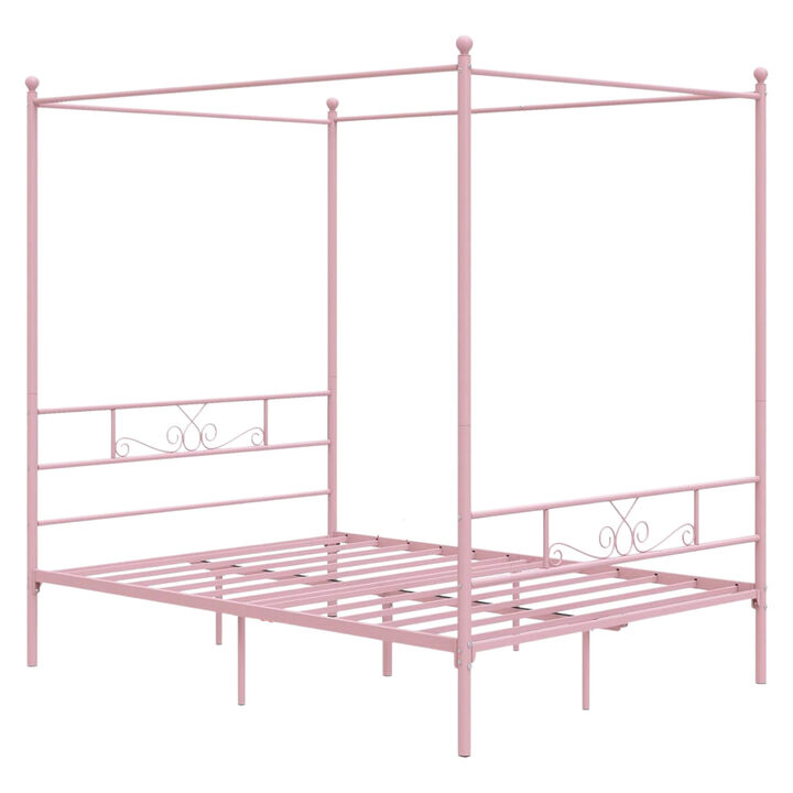 Elegant Four Poster Metal Canopy Bed for Bedroom with Adjustable Size Options