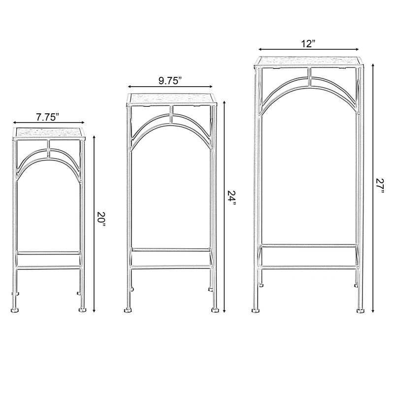 Decorative Gold Metal Square Plant Stand, Modern White Marble Look Top Display End Side Table, Set of 3