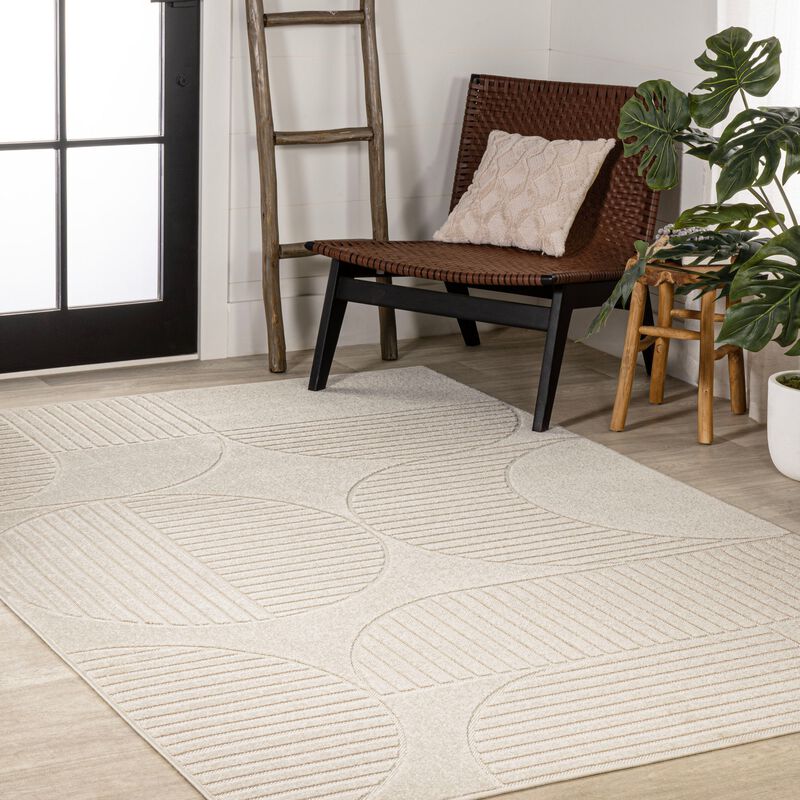 Nordby High-Low Geometric Arch Scandi Striped Indoor/Outdoor Area Rug