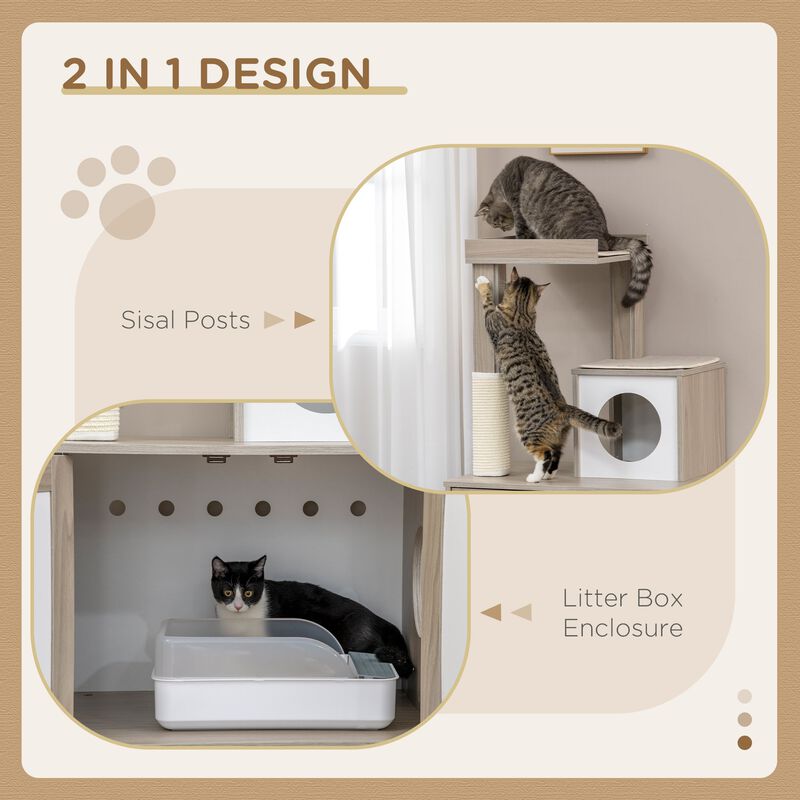 Modern Cat Hideaway: 50" Compact Tree with Litter Box Concealment
