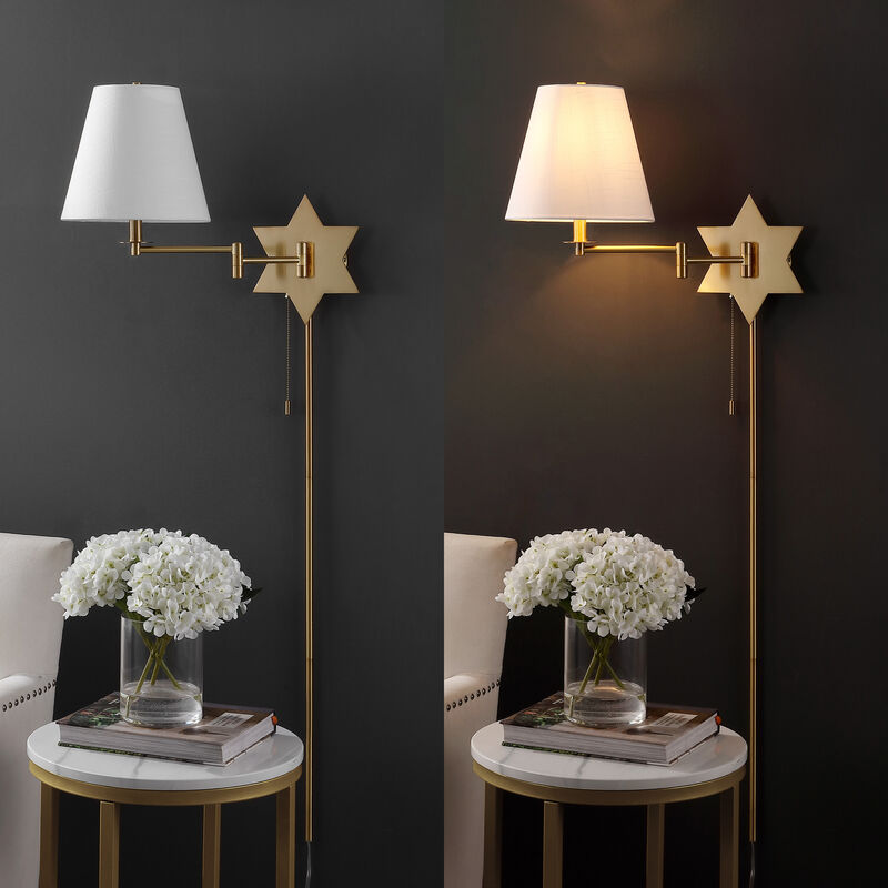 David Modern French Country Swing Arm Plug-In or Hardwired Iron LED Star Wall Sconce with Pull-Chain and USB Charging Port