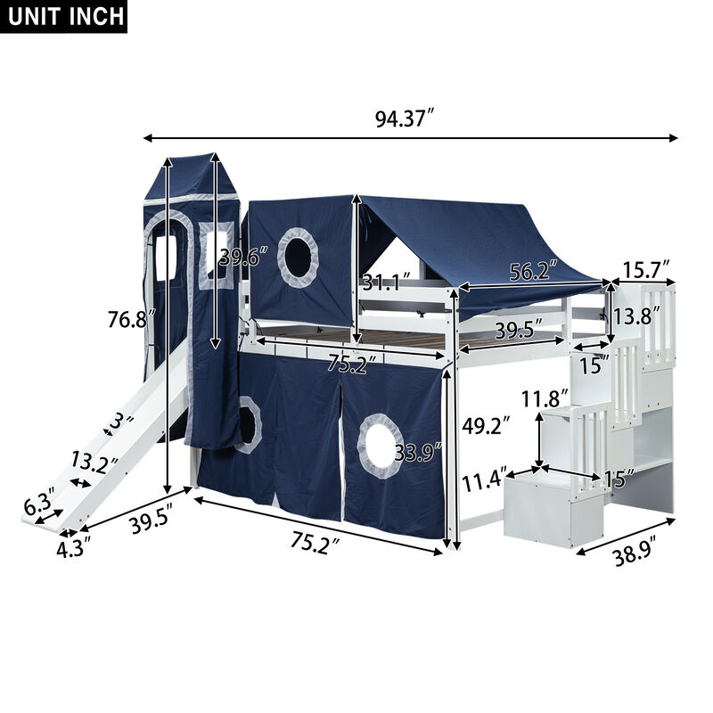 Merax Loft Bed with Tent and Tower