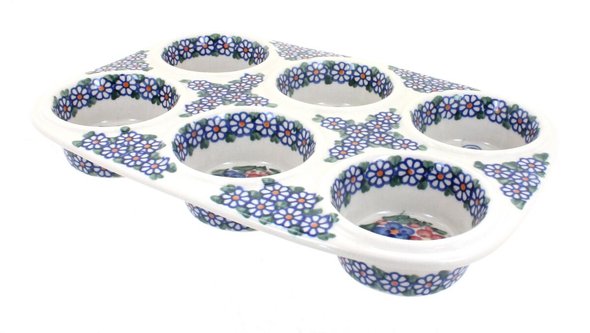 Blue Rose Polish Pottery Misty Muffin Pan
