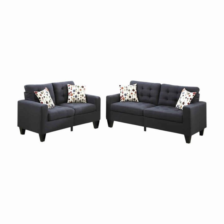 Linen Fabric 2 Pieces Sofa Set In Dark Gray-Benzara