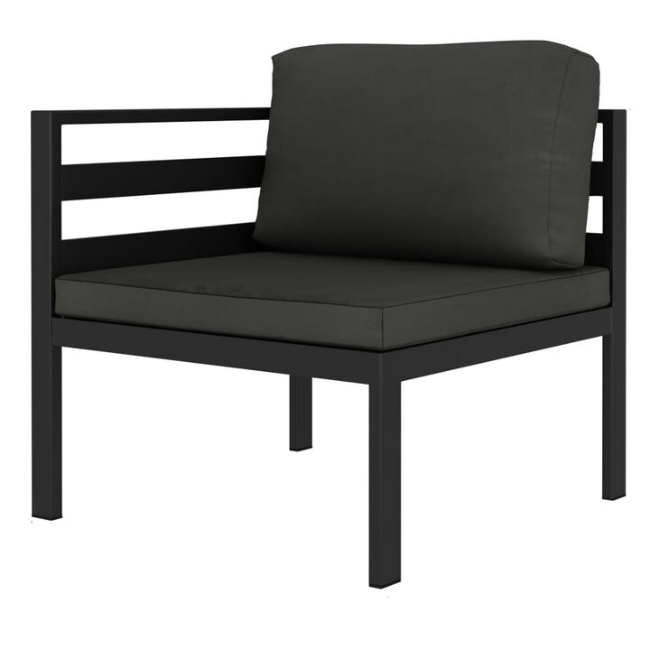 Shina 2pc Modular Outdoor Sofa Set, Black Aluminum, Polyester Fabric - Benzara