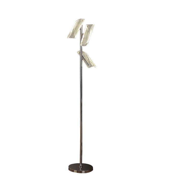 Spark 62 Inch Floor Lamp, 3 Cylindrical Glass Shades, Bright Nickel, Silver - Benzara