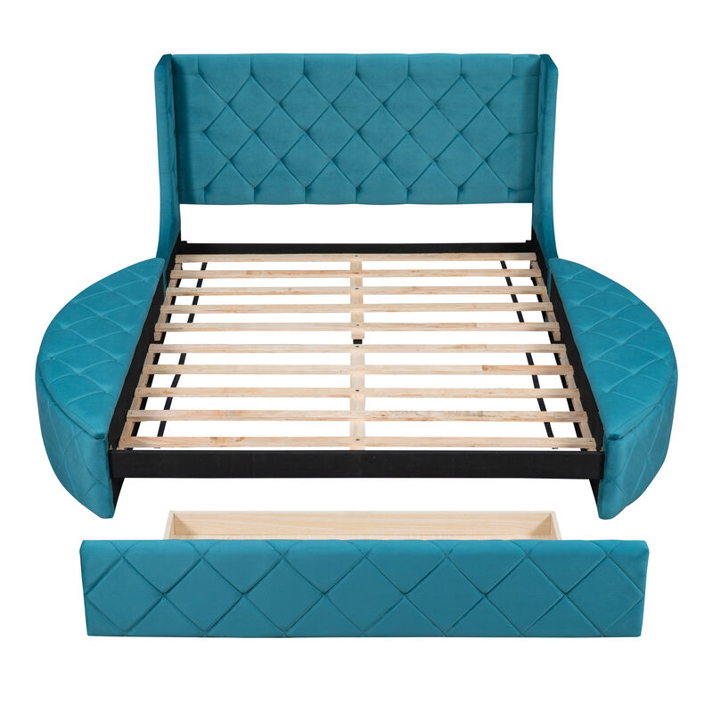 Streamdale Queen Velvet Platform Bed with Headboard & Drawer