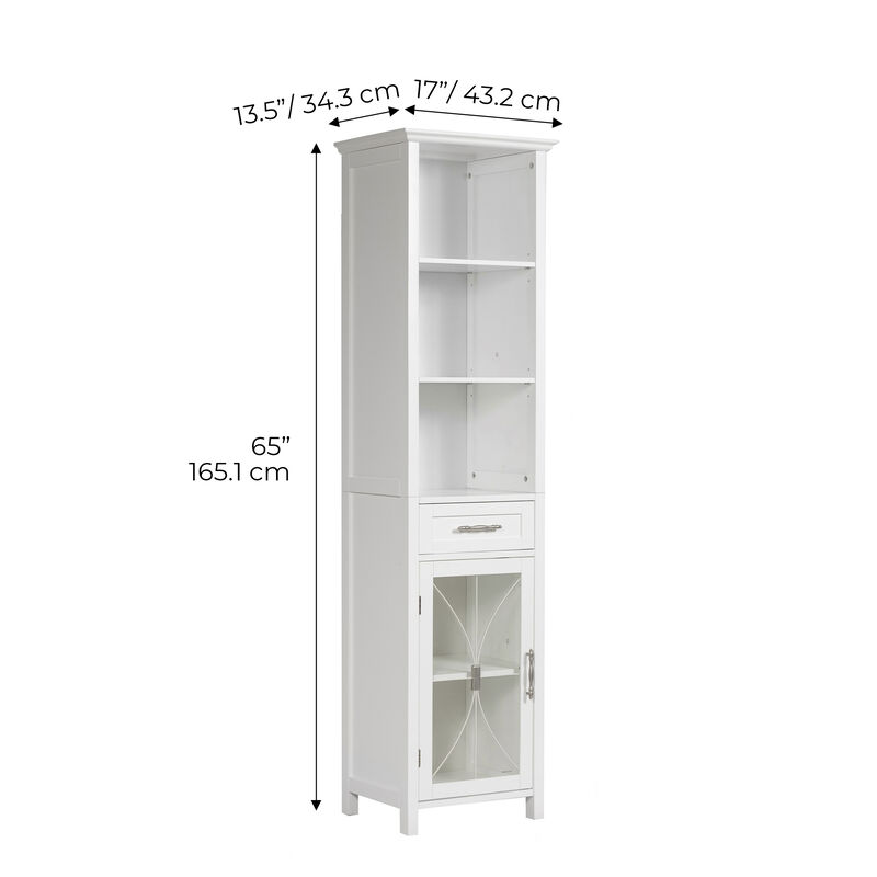 Teamson Home Delaney Wooden Linen Cabinet with Drawer and Open Shelves, White