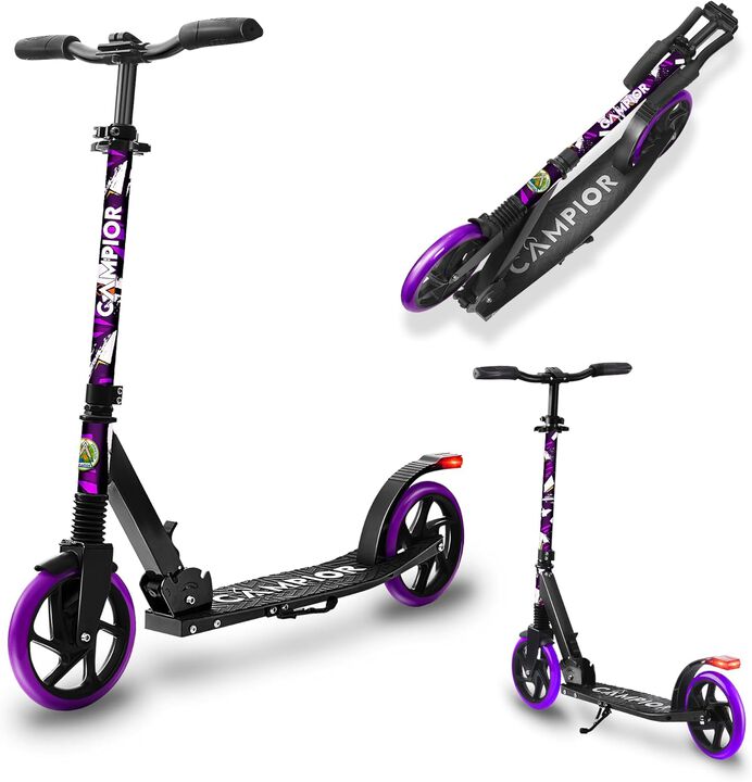Kick Scooter for Ages 6+, for Kids, Teens, and Adults, Max Load 240 LBS, Foldable, 8-inch Big Wheels for Kids and Adults, with Kickstand, 3 Adjustable Levels, Child Safety Approved