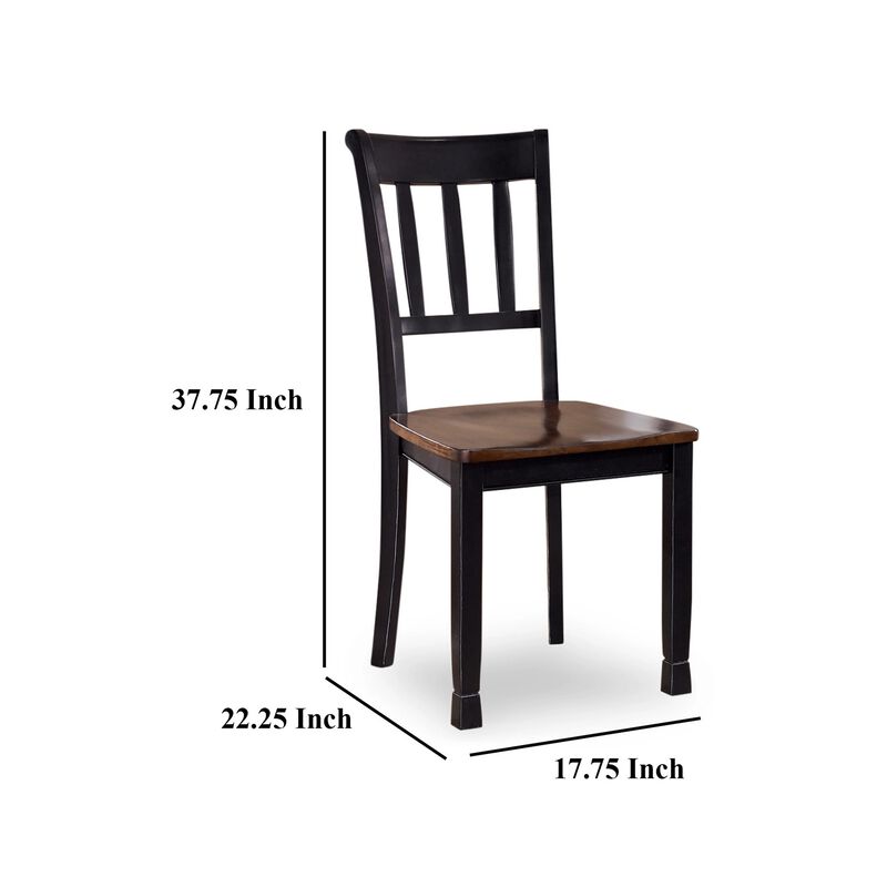 Vilo Dining Side Chair Set of 2, Brown Wood Seat, Black Straight Legs - Benzara