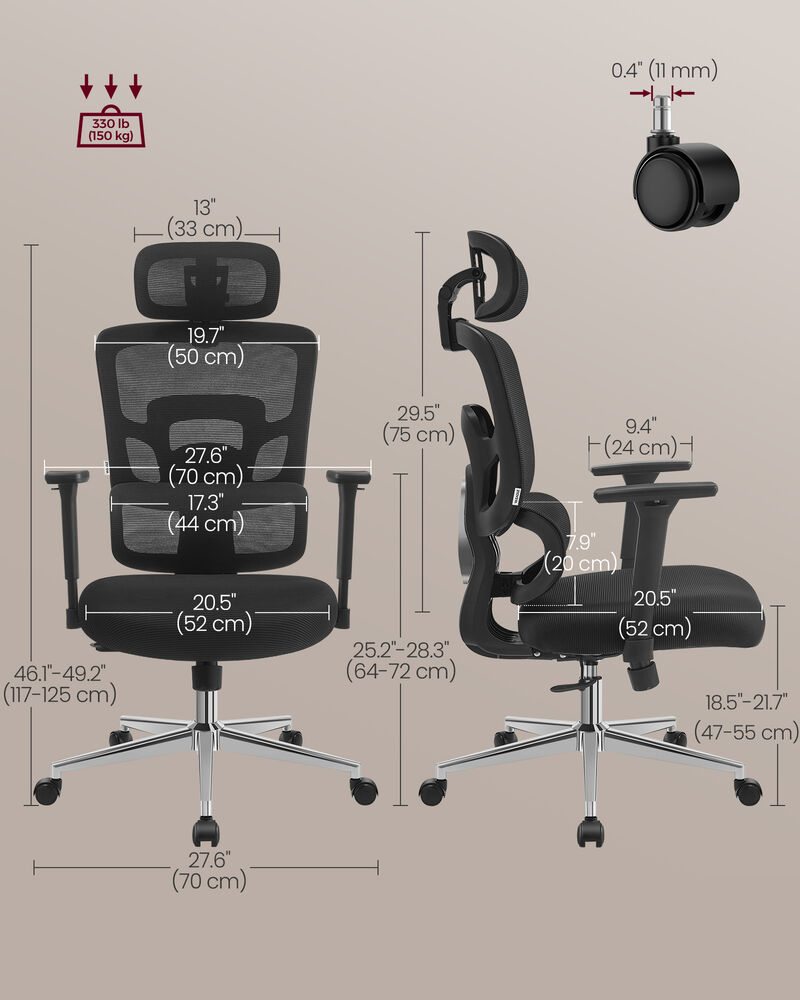 Adjustable Ergonomic Office Chair with Headrest and Armrests for Maximum Comfort