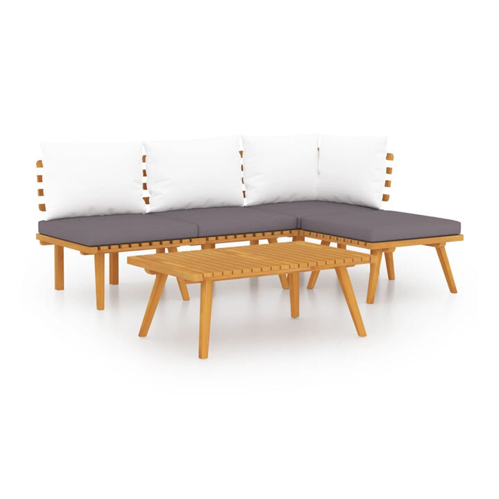 Roma 5pc Outdoor Modular Sofa Set, Table, Acacia Wood, Gray, White - Benzara