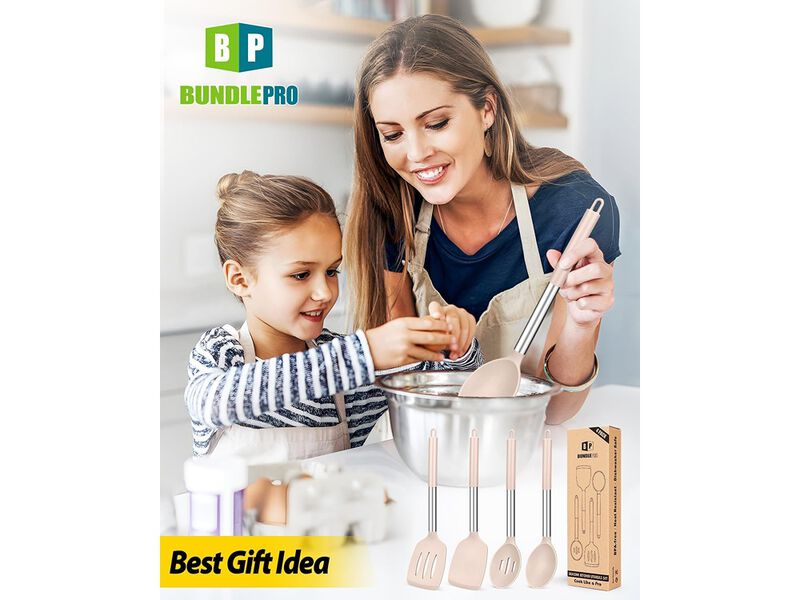 BUNDLEPRO Pack of 4 Silicone Cooking Utensils Set, Non Stick Large Solid Spatulas