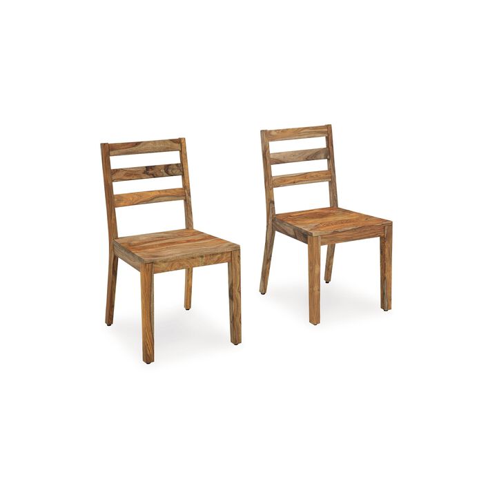 Donni Dining Side Chair Set of 2, Ladder Back, Natural Sheesham Wood - Benzara
