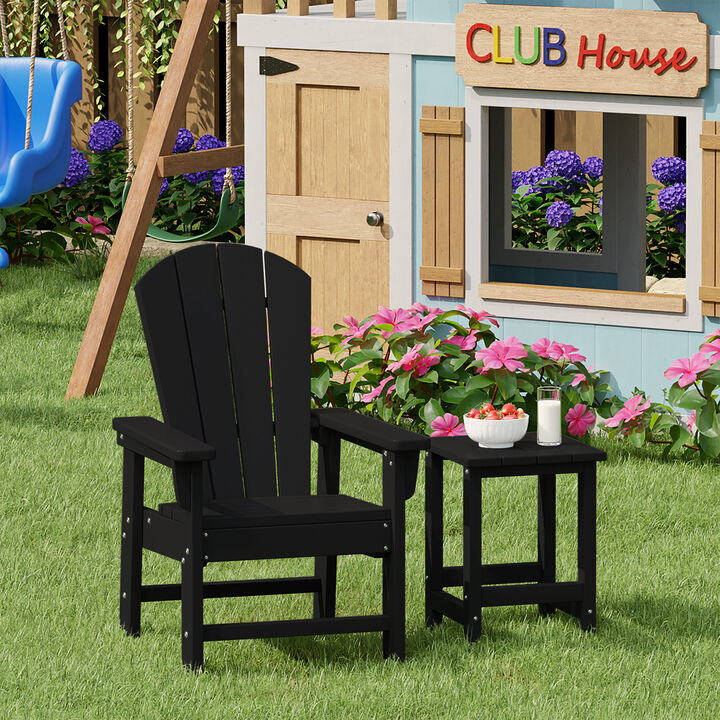 WestinTrends 2-Piece Kids Outdoor HDPE Adirondack Chair With Square Side Table Set