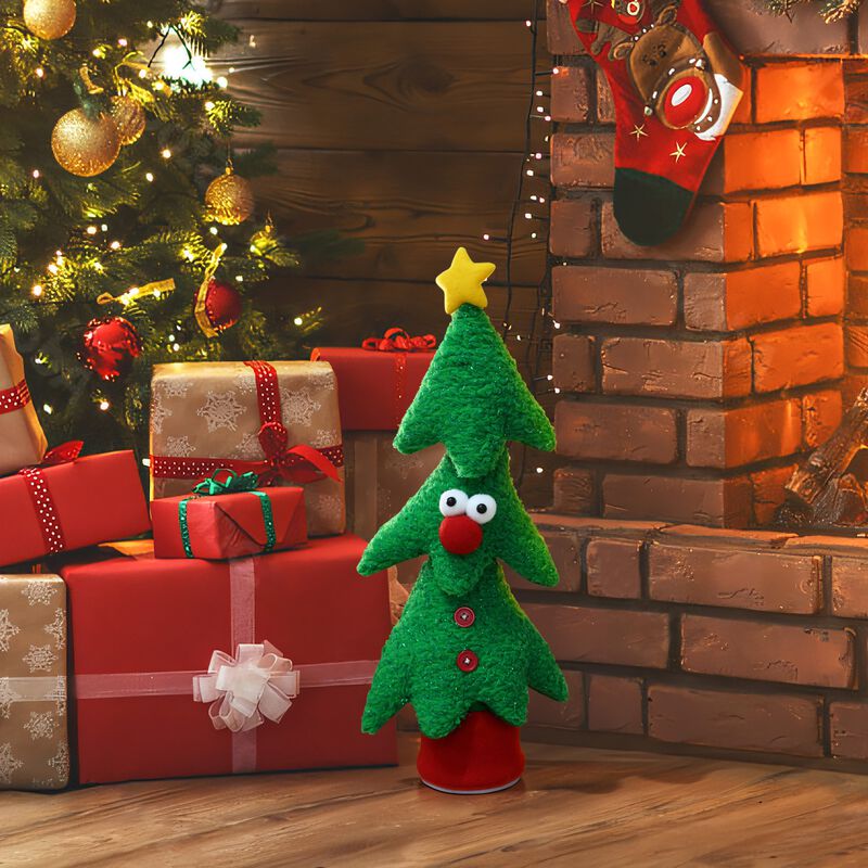 LuxenHome Animated Singing Green 17" Tall Christmas Tree Holiday Decoration, Battery Operated