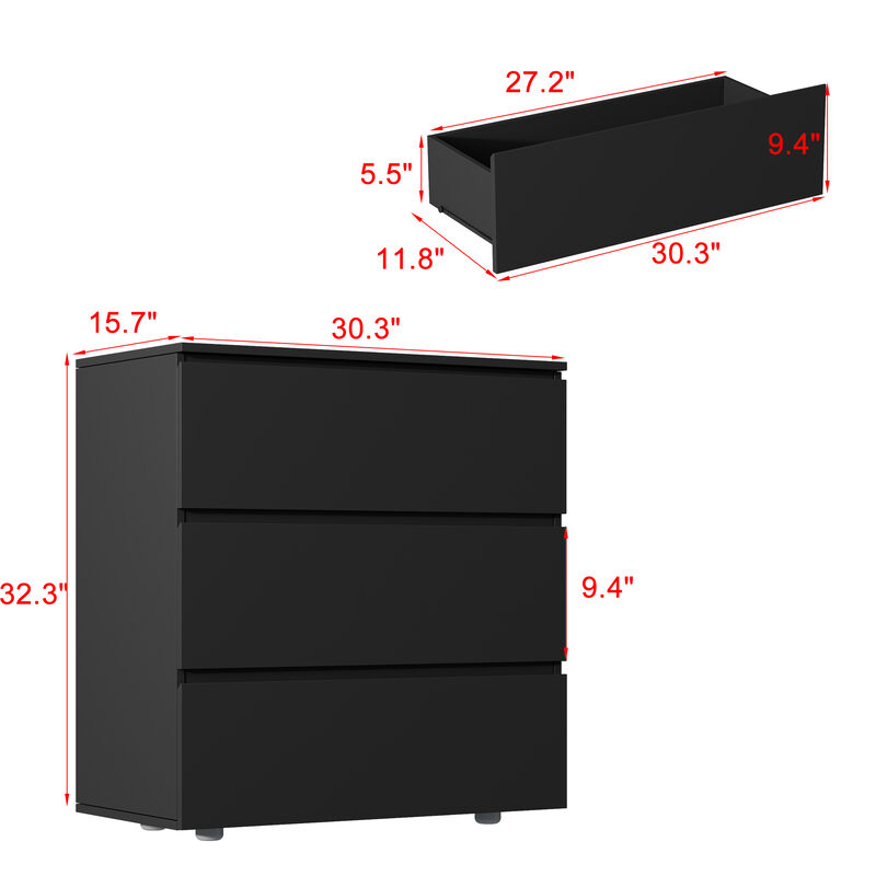FUFU&GAGA 3-Drawer Modern Dresser with Sleek Design, Spacious Storage, (30.3" W x 15.7" D x 32.3" H), Black