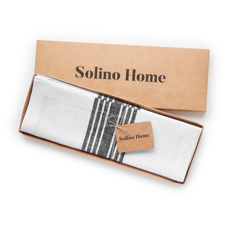 Solino Home 100% Pure Linen Stripe Placemats 14 x 19 Inch Set of 4 | Farmhouse