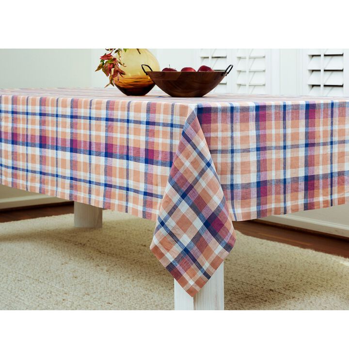 Solino Home 100% Pure Linen Tablecloth | Fall Flavors Madras Plaid