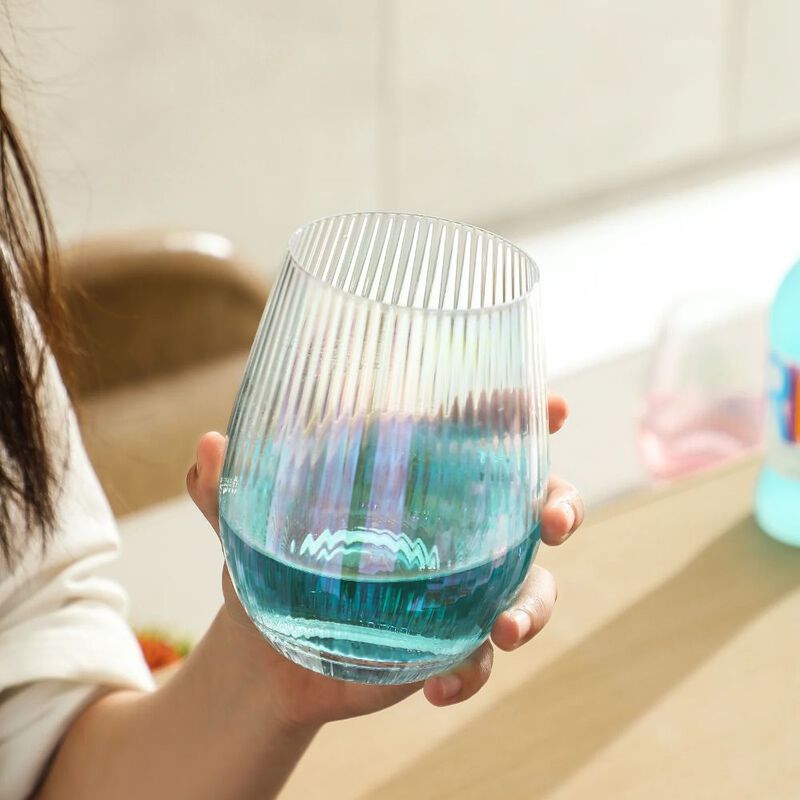 Grassi Iridescent Stemless Wine Glasses Set - Unique Cute Gift Idea Set of 4