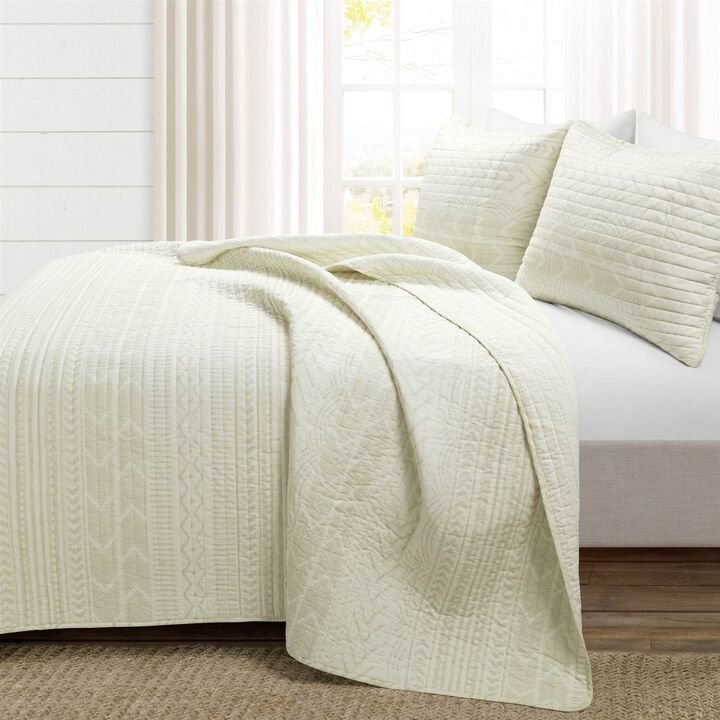 Hivvago King size Scandinavian Chevron Ivory Reversible Cotton Quilt Set