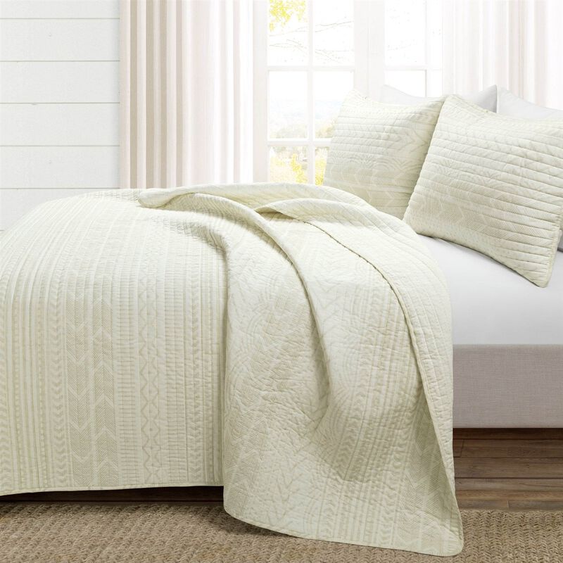 Hivvago King size Scandinavian Chevron Ivory Reversible Cotton Quilt Set