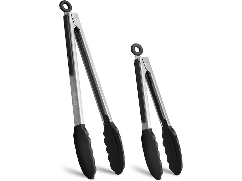 EEKEDO Kitchen Tongs, Stainless Steel Silicone Tongs for Cooking