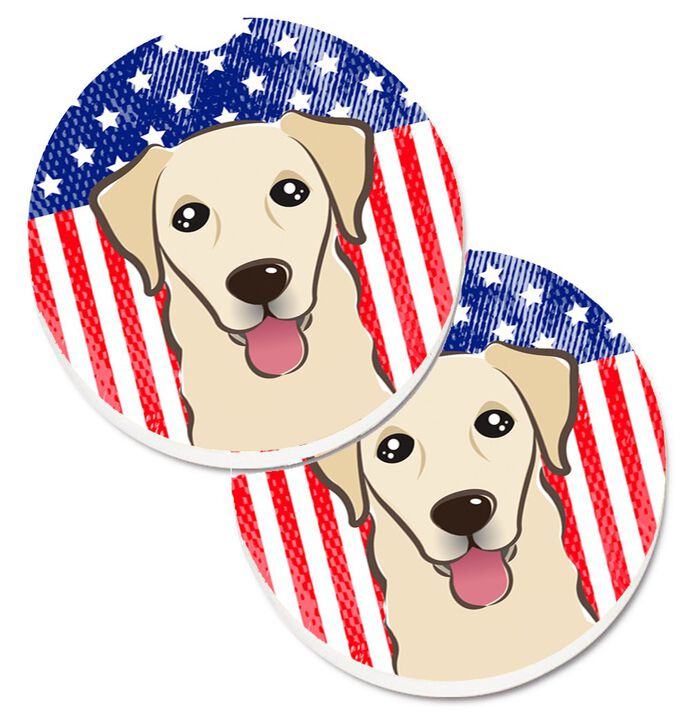 Caroline's Treasures American Flag & Golden Retriever Set of 2 Cup Holder Car Coasters BB2182CARC, 2.56, Multicolor