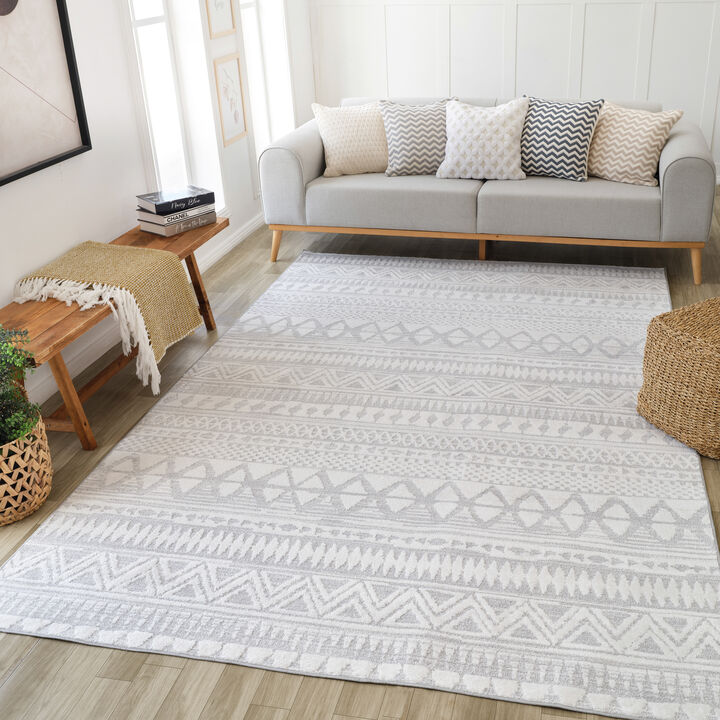 Cadence Abstract Boho Grey Cream Indoor Area Rug