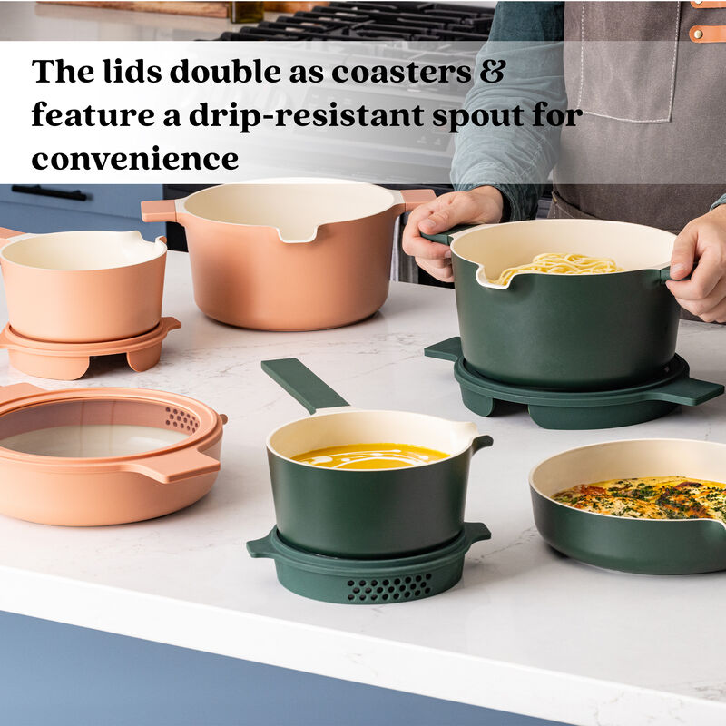 Alva Neat 5-in-1 Ceramic Nonstick Cookware Nesting Set, Recycled Aluminum Non-Toxic PFAS, PFOA & PTFE Free, Frying Pan, Cookware Set Compatible with All Cooktops & Induction Safe, Oven Safe
